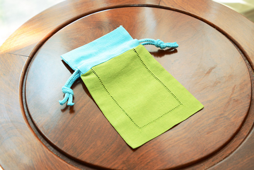 Hemstitch sachet bag, multi color, hot green & aqua top